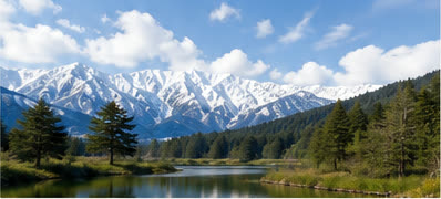 北アルプスの山々と湖