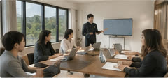 白馬で行う企業研修とチームビルディングのミーティング風景